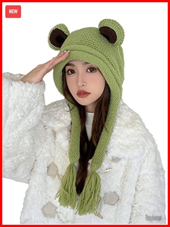 Cute Frog Beanie Crochet Knitted Hat Winter Ear Warmer Skull Cap main image 4